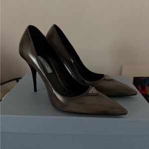 Prada Women's Dark Gray Leather Heels